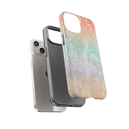 Tough Cases: Pastel Beach Pattern Phone Case — Starfish & Coastal Cityscape Protective Cover