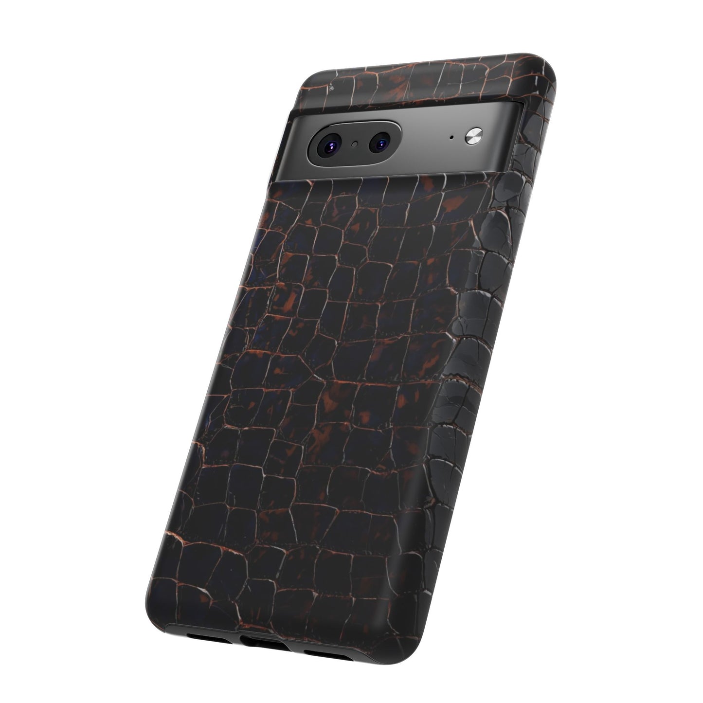 Croc-Embossed Tough Phone Case — Shockproof Black Alligator Texture