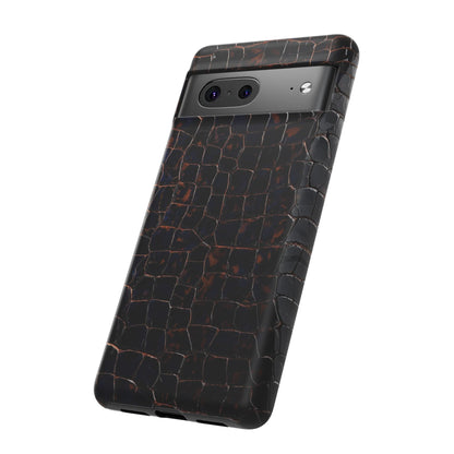 Croc-Embossed Tough Phone Case — Shockproof Black Alligator Texture