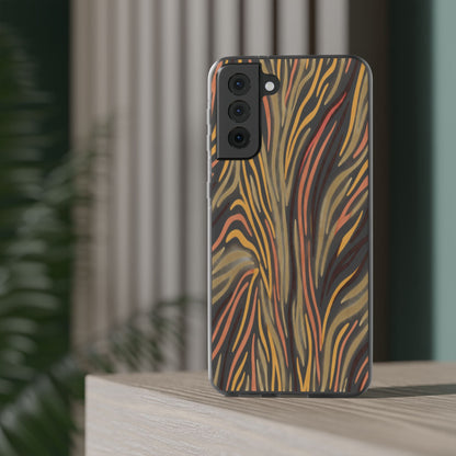 Marbled Neutral Stripe Phone Case — Abstract Beige & Terracotta Flexi Case