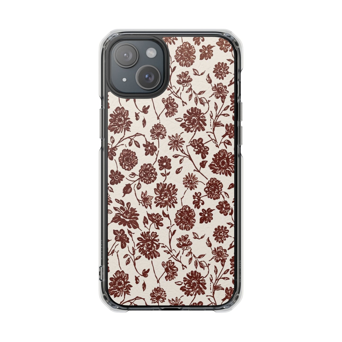 Floral Vintage Clear Phone Case — Brown Botanical Magnetic Impact Case
