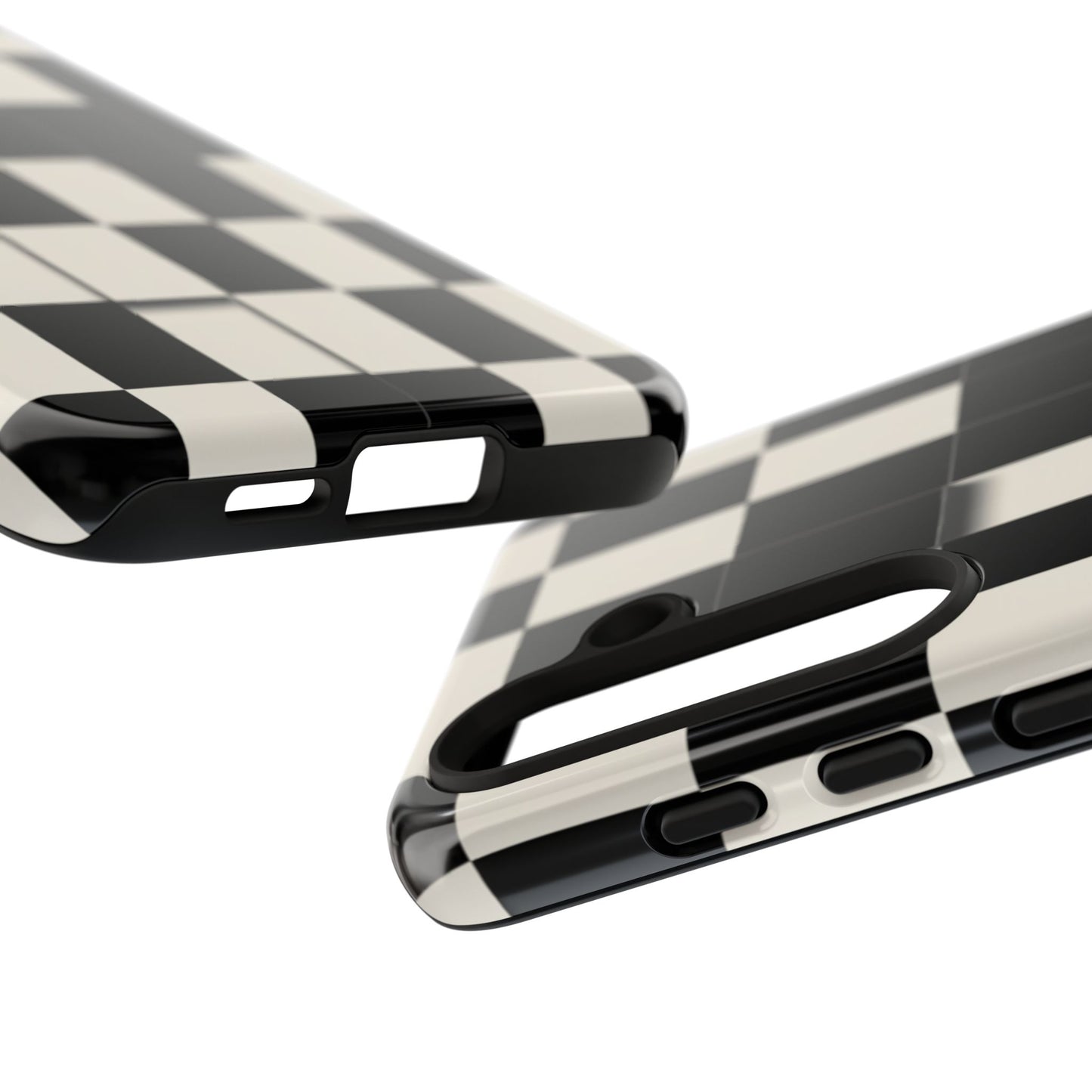 Checkerboard Tough Phone Case — Classic Black & Cream Grid Protective Cover
