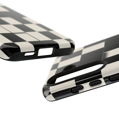 Checkerboard Tough Phone Case — Classic Black & Cream Grid Protective Cover