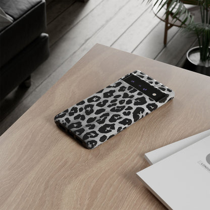 Leopard Print Tough Phone Case – Black & White Animal Pattern Protective Cover