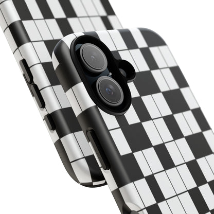 Crossword Grid Phone Case — Black & White Puzzle Pattern Tough Phone Cover