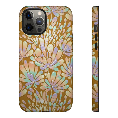 Floral Burst Tough Phone Case – Gold Pastel Botanical Protection