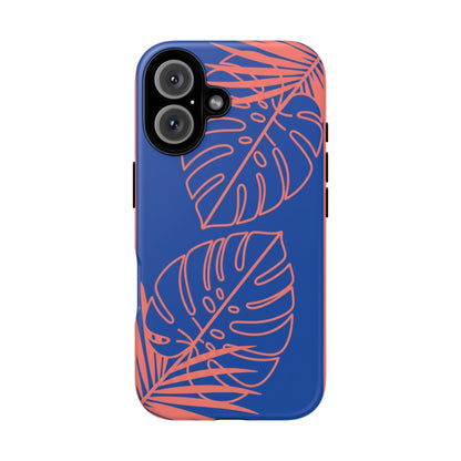 Tropical Monstera Phone Case — Blue & Coral Leaf Protective Cover