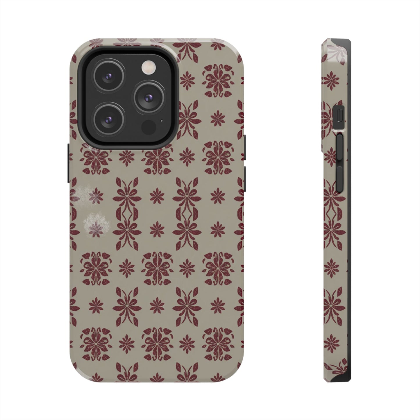 Tough Phone Case — Vintage Red Floral Pattern Protective Cover