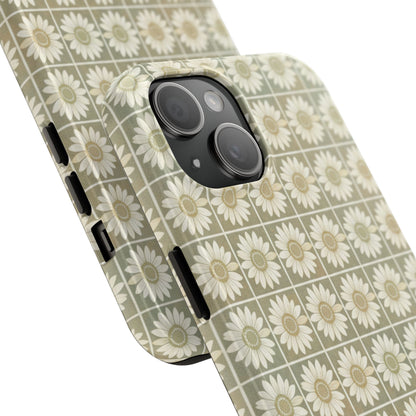 Daisy Tile Tough Phone Case — Retro Floral Protective Phone Cover
