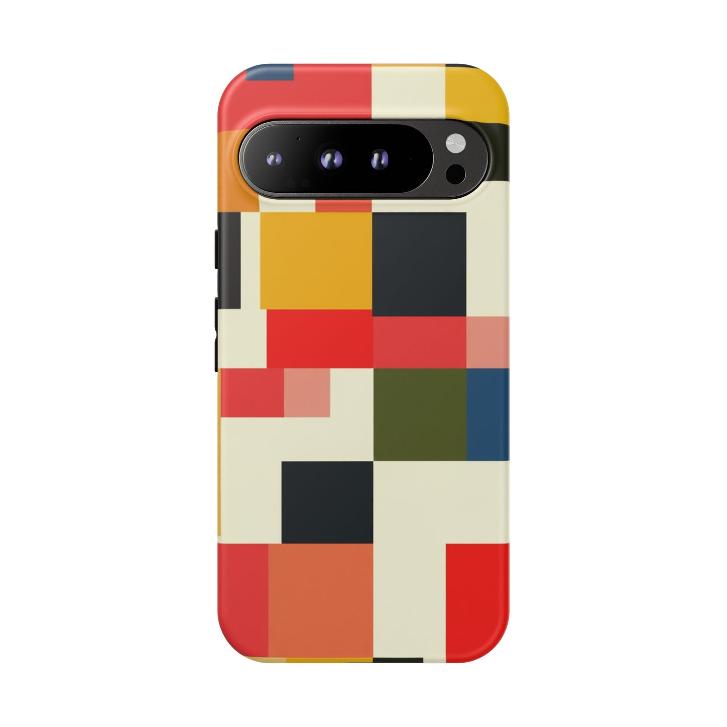 Abstract Color Block Tough Phone Case — Retro Geometric Protective Cover