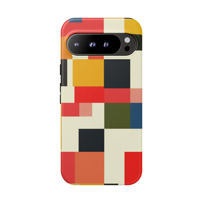 Abstract Color Block Tough Phone Case — Retro Geometric Protective Cover