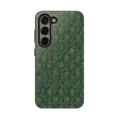 Vintage Floral Tough Phone Case — Green Damask Protective Cover