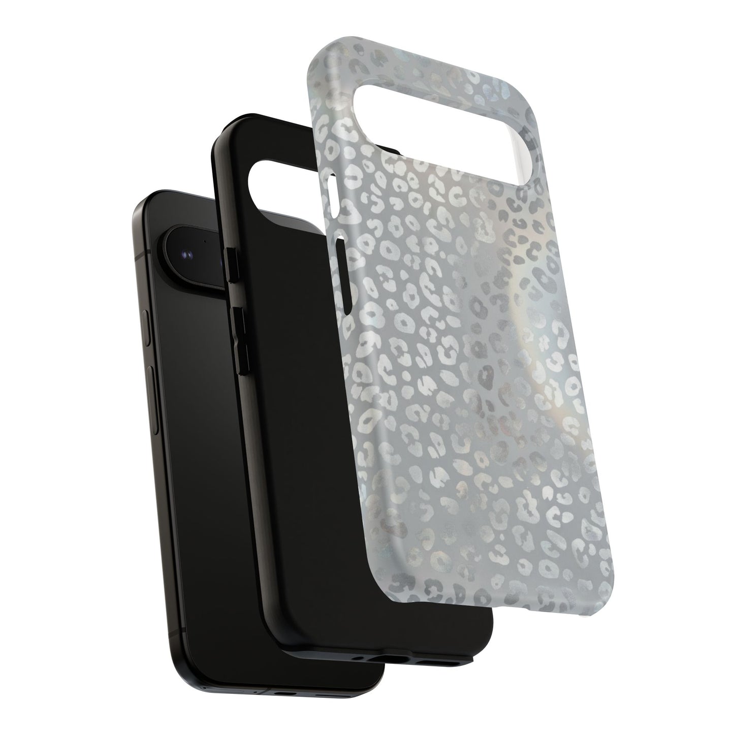 Grey Leopard Print Tough Phone Case — Durable Protective iPhone Cover