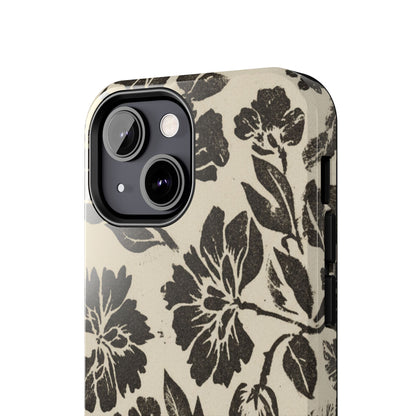 Floral Noir Tough Phone Case — Black Vintage Flower Protective Cover