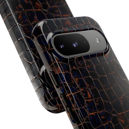 Croc-Embossed Tough Phone Case — Shockproof Black Alligator Texture