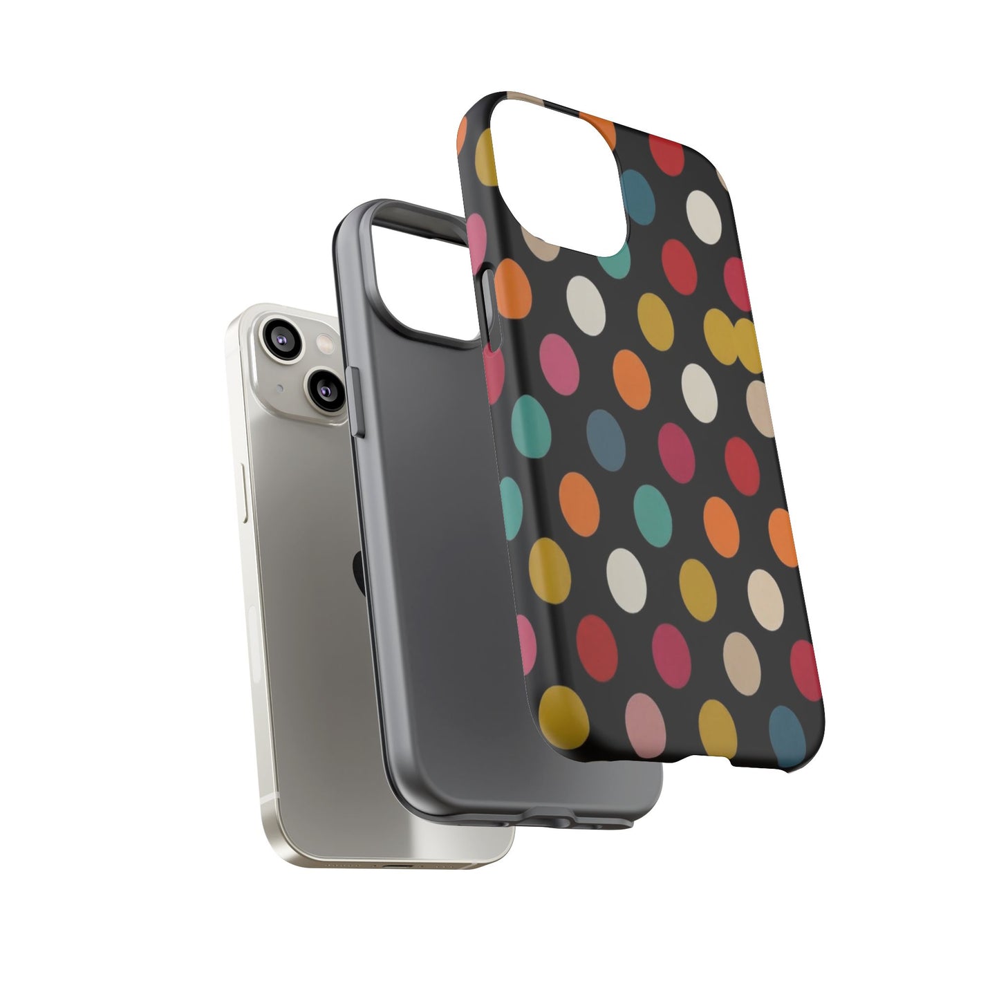Polka Dot Tough Phone Case – Colorful Retro Dots on Black