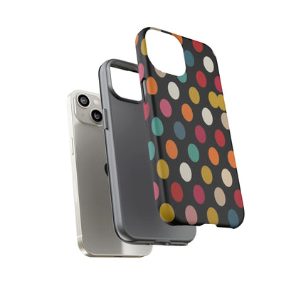 Polka Dot Tough Phone Case – Colorful Retro Dots on Black