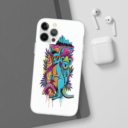 Kangaroo & Koala Surf Phone Case — Neon Aussie Beach Vibes Flexible Case