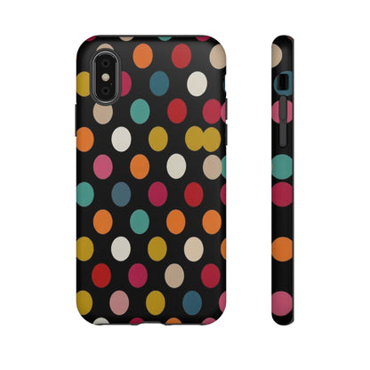 Polka Dot Tough Phone Case – Colorful Retro Dots on Black
