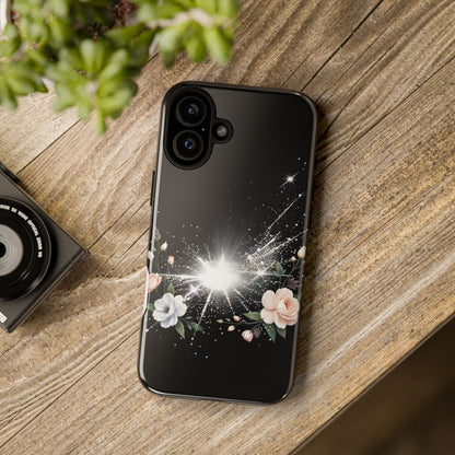 Floral Burst Phone Case — Protective Black Sparkle Design