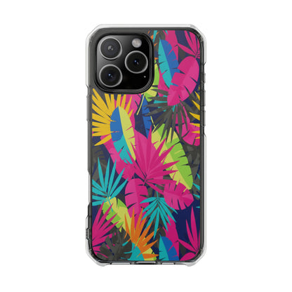 Tropical Neon Leaves Phone Case — Clear Magnetic Impact Case