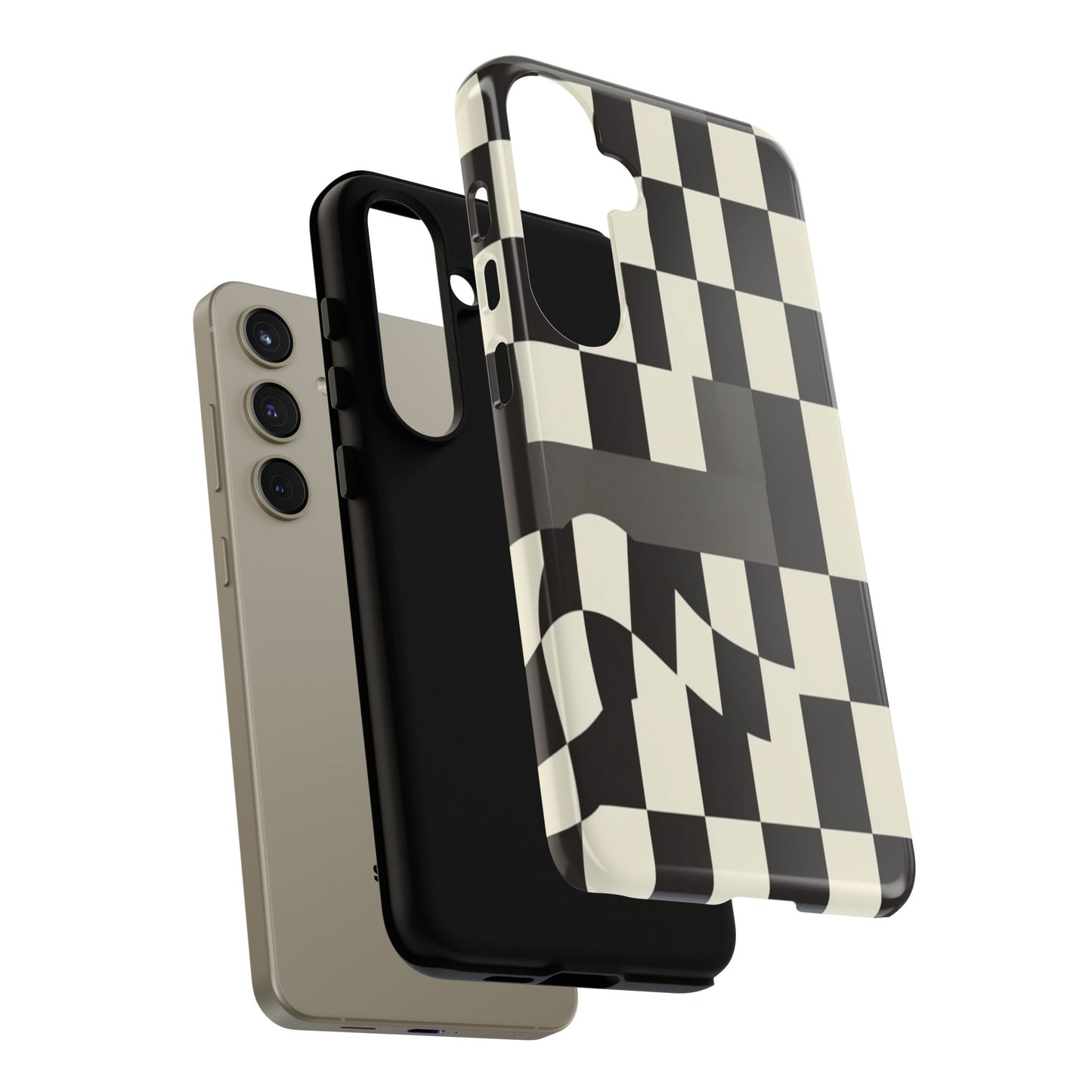 Checkerboard Wave Phone Case — Black & Cream Graphic Tough Case