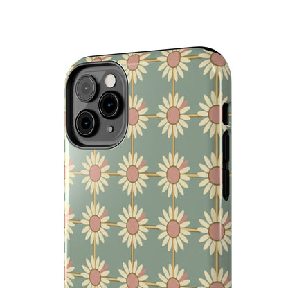 Daisy Pattern Tough Phone Case — Retro Floral Protective Cover
