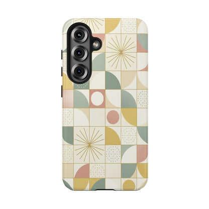 Retro Geometric Tough Phone Case — Pastel Midcentury Pattern