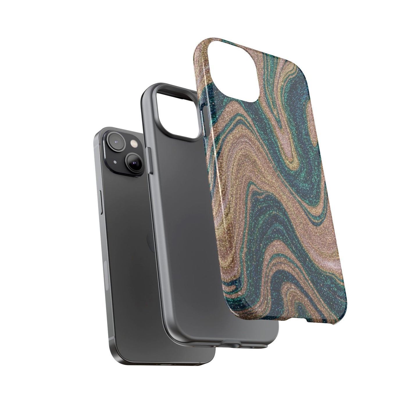 Marbled Teal & Gold Phone Case — Glitter Swirl Tough Case