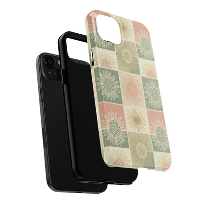 Copy of Copy of Sunflower Check iPhone Tough Phone Case — Retro Pastel Floral Protective Cover