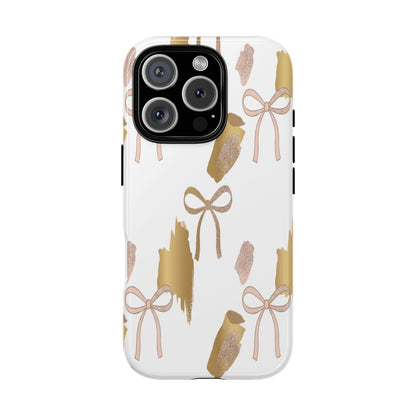 Phone Case — Gold Brushstroke & Blush Bow Pattern