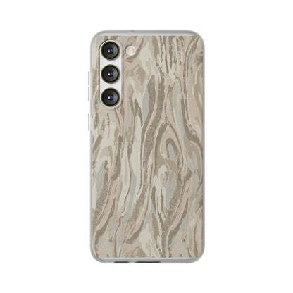 Neutral Marble Swirl Flexi Phone Case — Beige Abstract Protective Cover