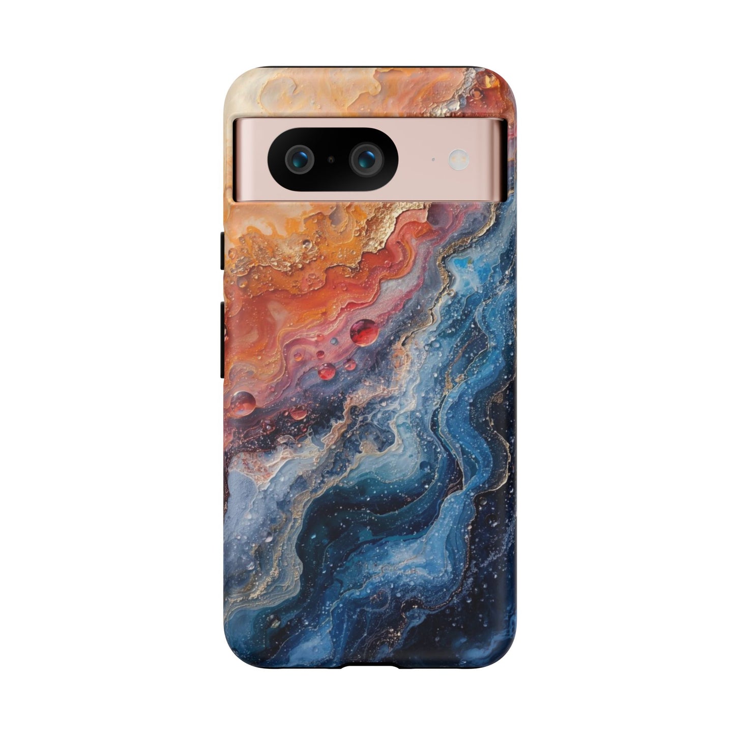 Marbled Galaxy Tough Phone Case — Abstract Blue & Coral Protective Cover