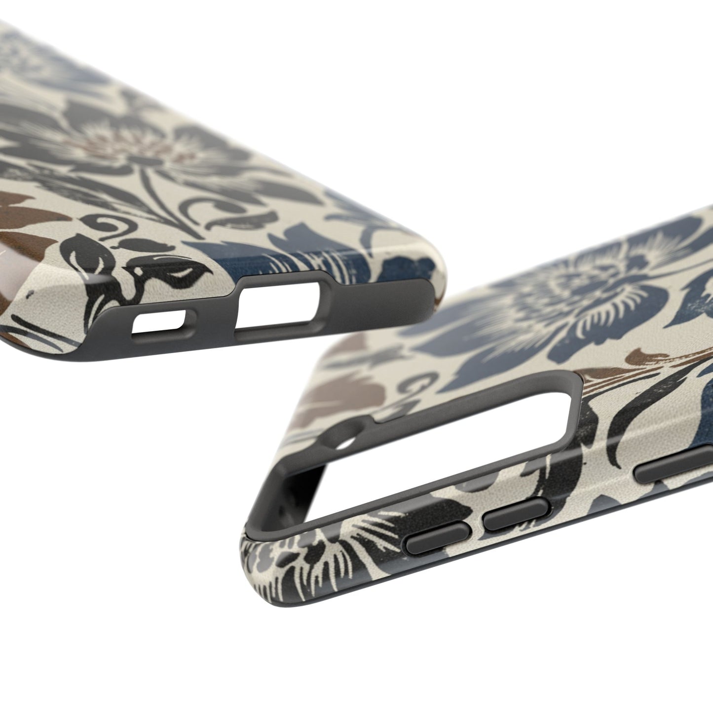 Floral Vintage Tough Phone Case — Blue & Brown Botanical Protection