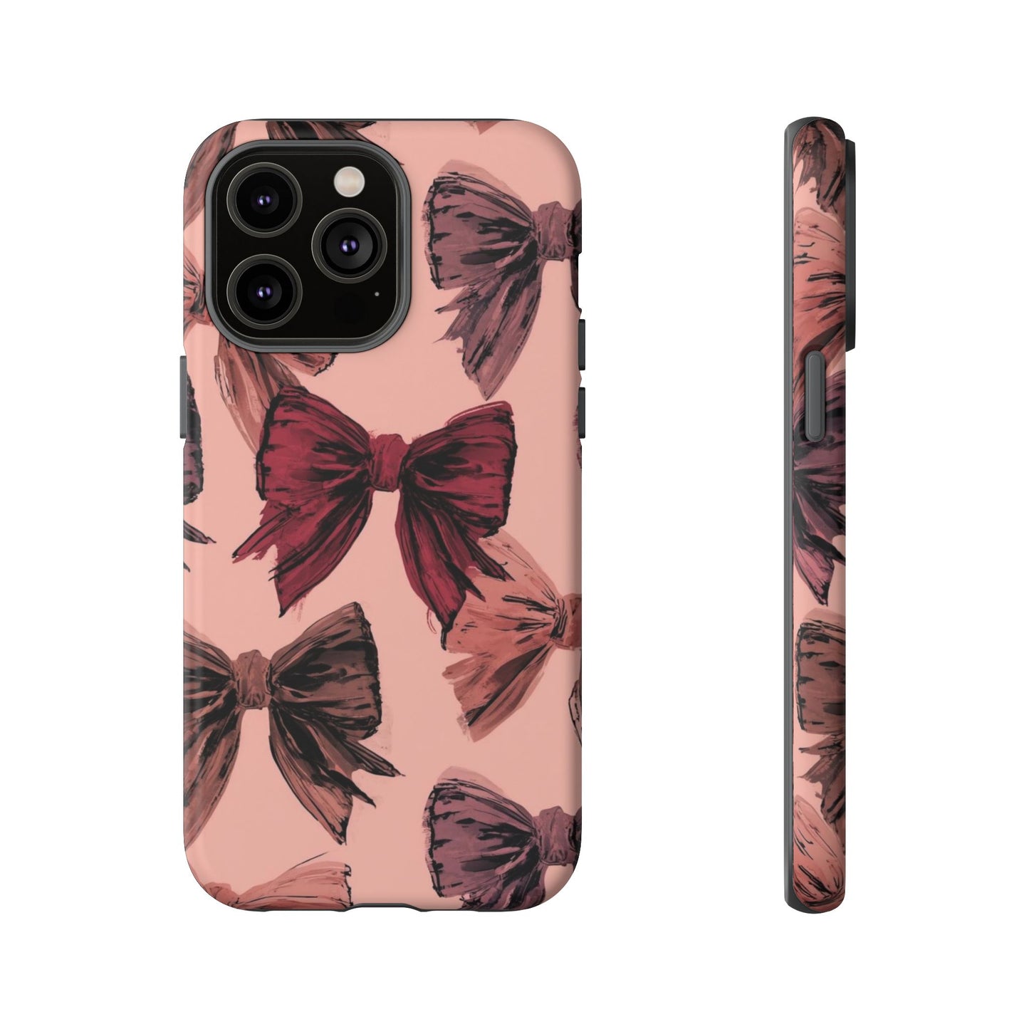 Bow Pattern Tough Phone Case — Pink Watercolor Bows Protective iPhone Cover