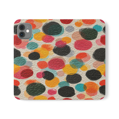 Colorful Confetti Dot Flip Phone Case — Retro Polka Wallet Cover