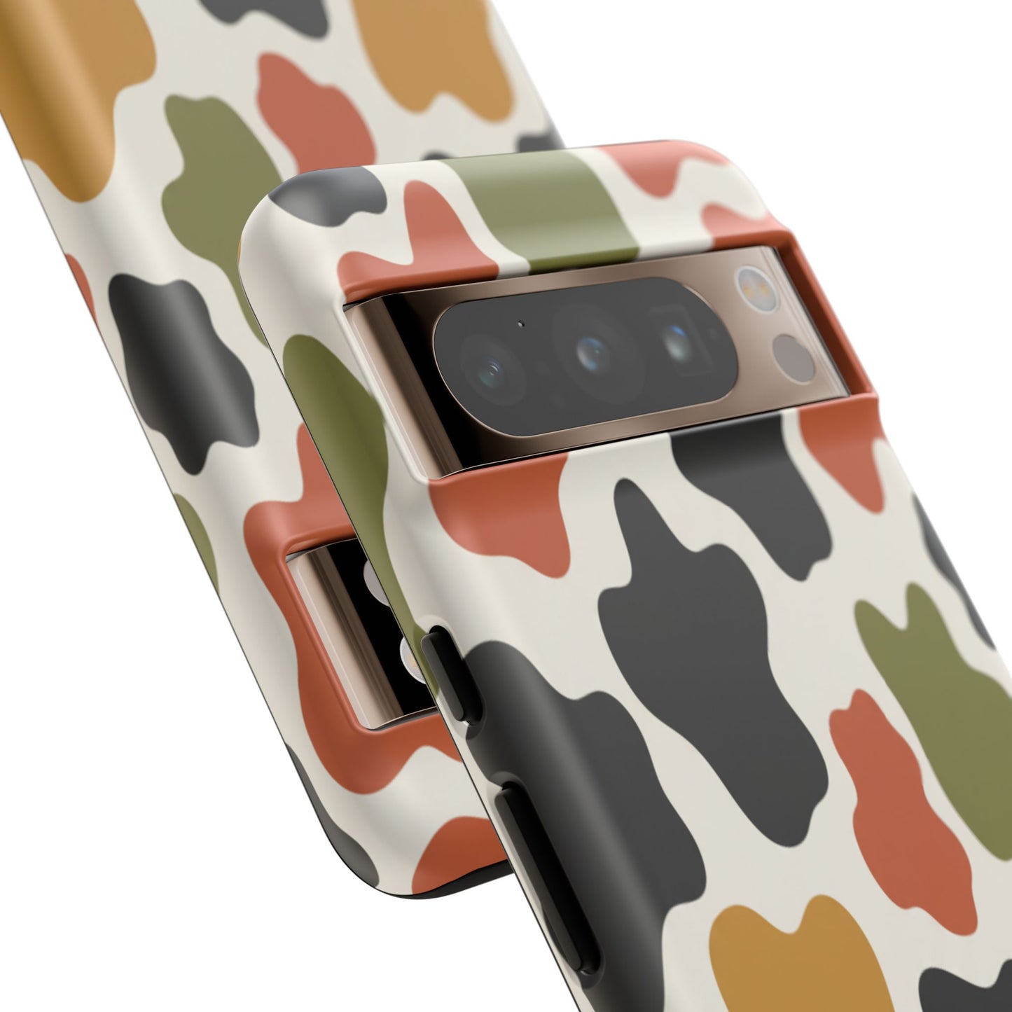 Camouflage Pattern Tough Phone Case – Retro Olive, Rust & Mustard Protective Cover