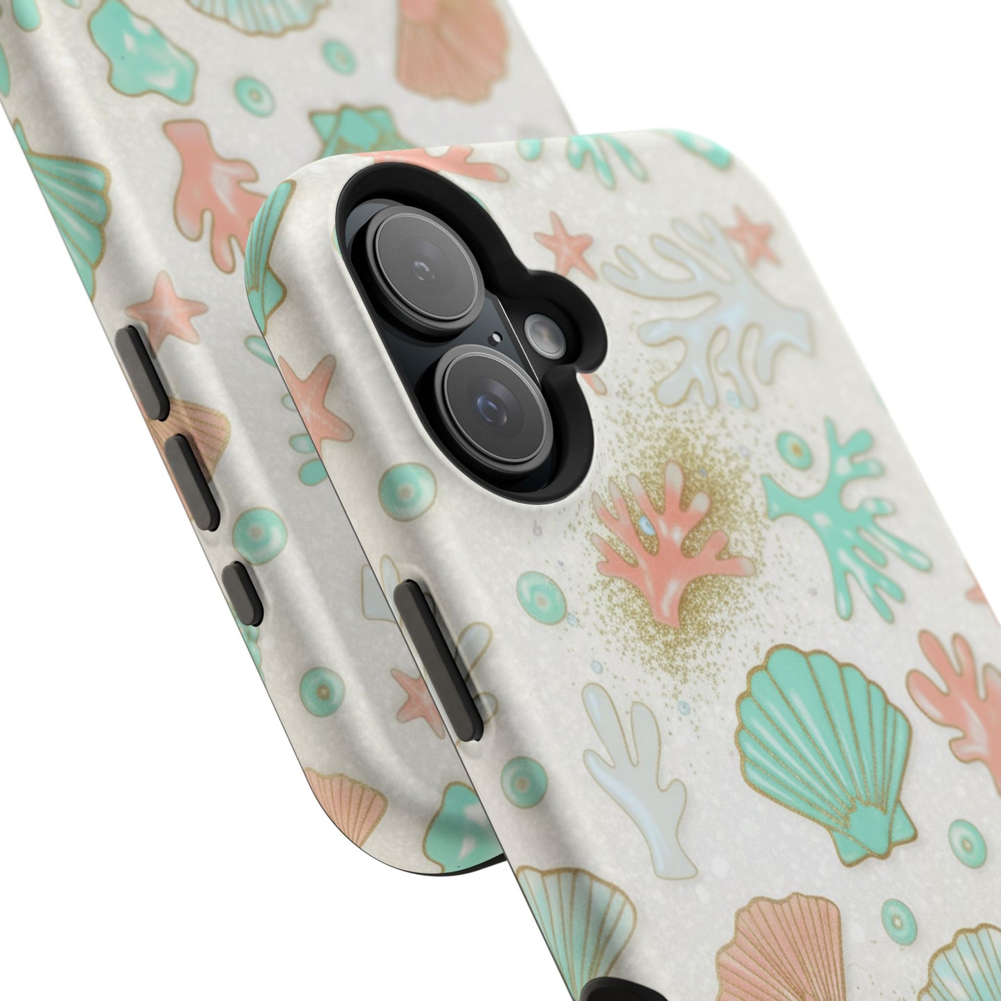 Sea Shells Magnetic Impact Phone Case — Pastel Coral & Teal Beach Design