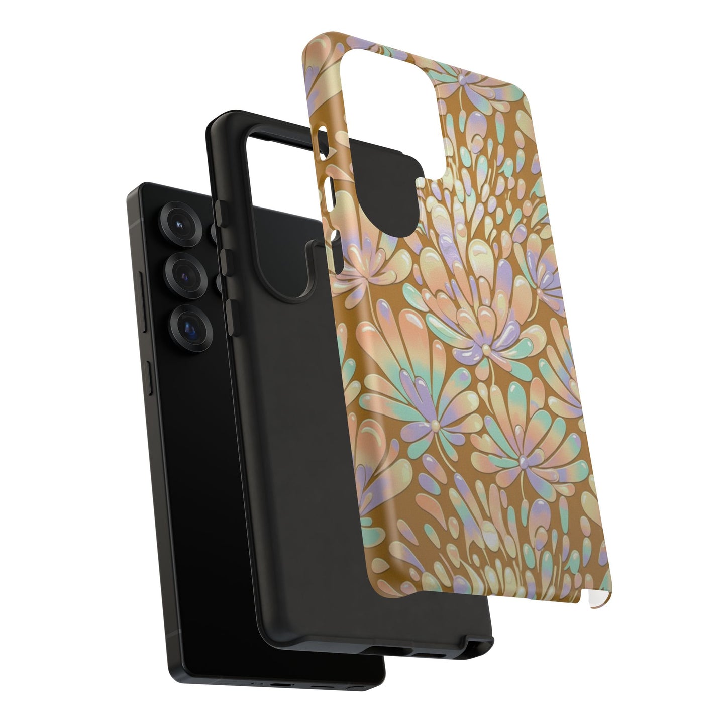 Floral Burst Tough Phone Case – Gold Pastel Botanical Protection