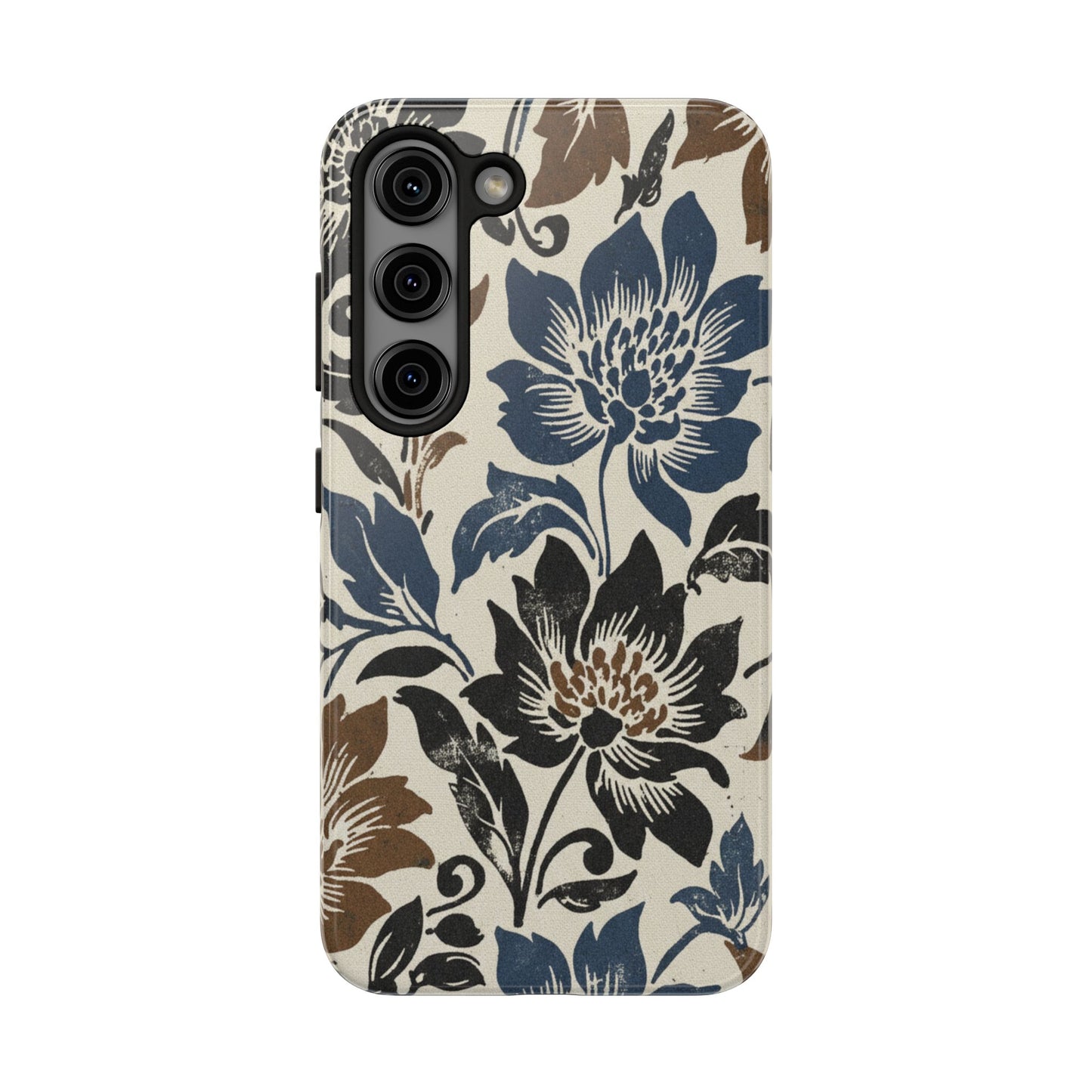 Floral Vintage Tough Phone Case — Blue & Brown Botanical Protection