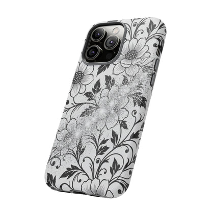 Floral Lace Phone Case — Black & White Vintage Flower Protective Case