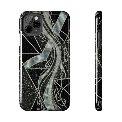 Geometry Tough Phone Case — Iridescent Ribbon on Black Celestial Background