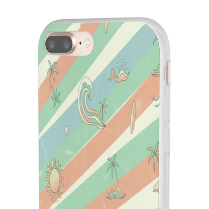 Beach Vibes Phone Case — Retro Pastel Surf & Palm Protective Flexi Case
