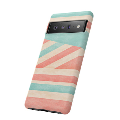 Pastel Stripes Tough Phone Case – Retro Coral & Teal Protective Cover