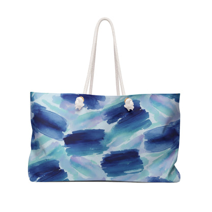 Blue Watercolor Brushstroke Weekender Bag — Beach Tote for Travel & Getaways