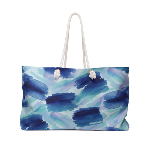 Blue Watercolor Brushstroke Weekender Bag — Beach Tote for Travel & Getaways