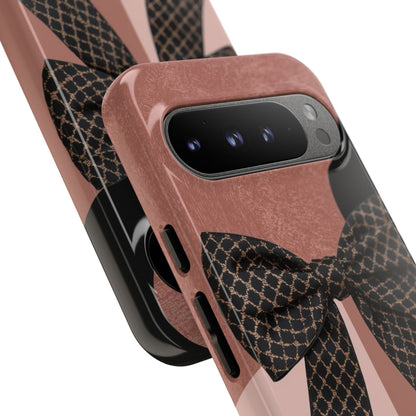 Bow Stripe Tough Phone Case – Pink Mauve Protective Cover