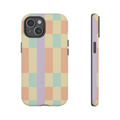 Pastel Checkered Phone Case — Retro Stripe Tough Case