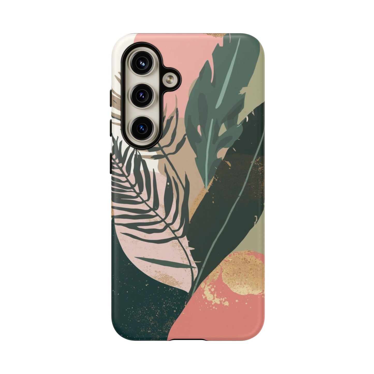 Tropical Leaf Tough Phone Case — Abstract Pink & Green Botanical Protective Cover