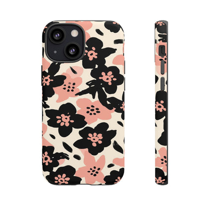 Floral Phone Case — Pink & Black Retro Blossom Protective Cover